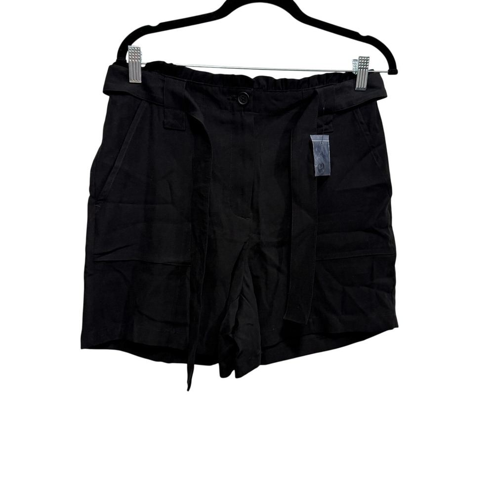 NWT Nine West Paperbag Belted Shorts Womens M High Rise Mineral Black beach